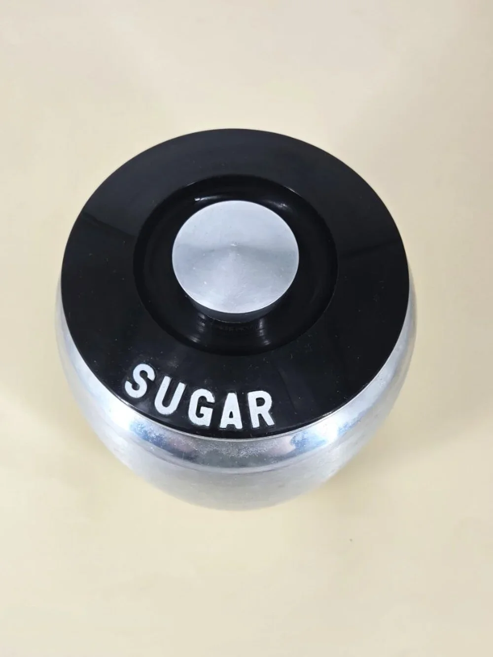 1950s Kromex Spun Aluminum Kitchen Sugar Cannister Black Lid Nice Condition 7